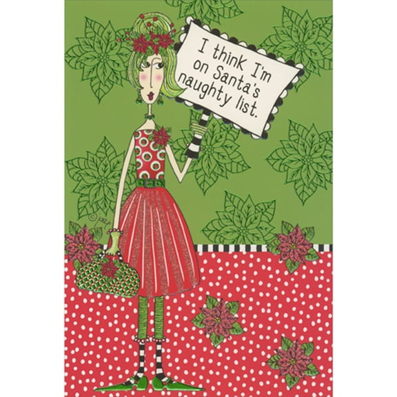 Pictura Woman Dressed in Red and Green: I'm On Santa's Naughty List Funny Christmas Card for Her