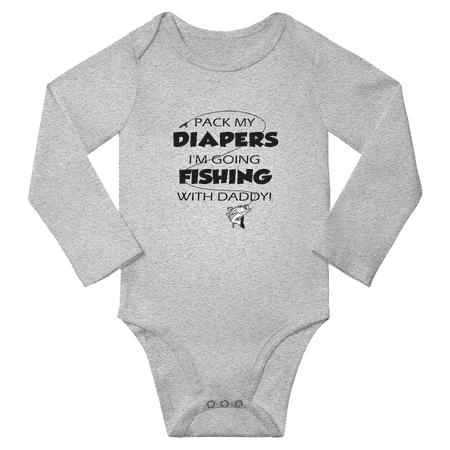 

Pack My Diaper Bag I m Going Fishing with Daddy! Cute Baby Long Sleeve Boy Girl Clothing Bodysuits (Gray 18-24M)