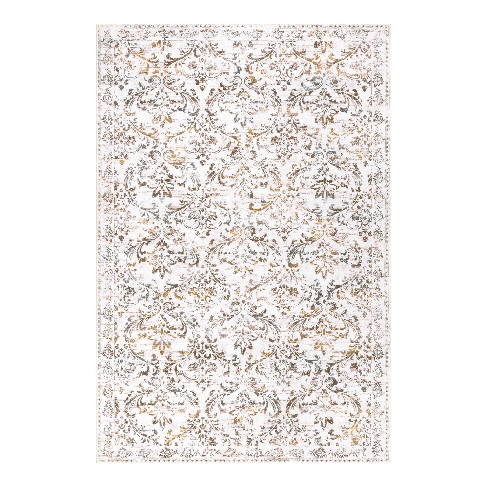MeyJey 5'x8' Boho Traditional Area Rug, Vintage Distressed Machine Washable Throw Rug, Non-Slip Stain Resistant Oriental Carpet for Living Room Bedroom Dining Room Office, Beige/Taupe/Gray
