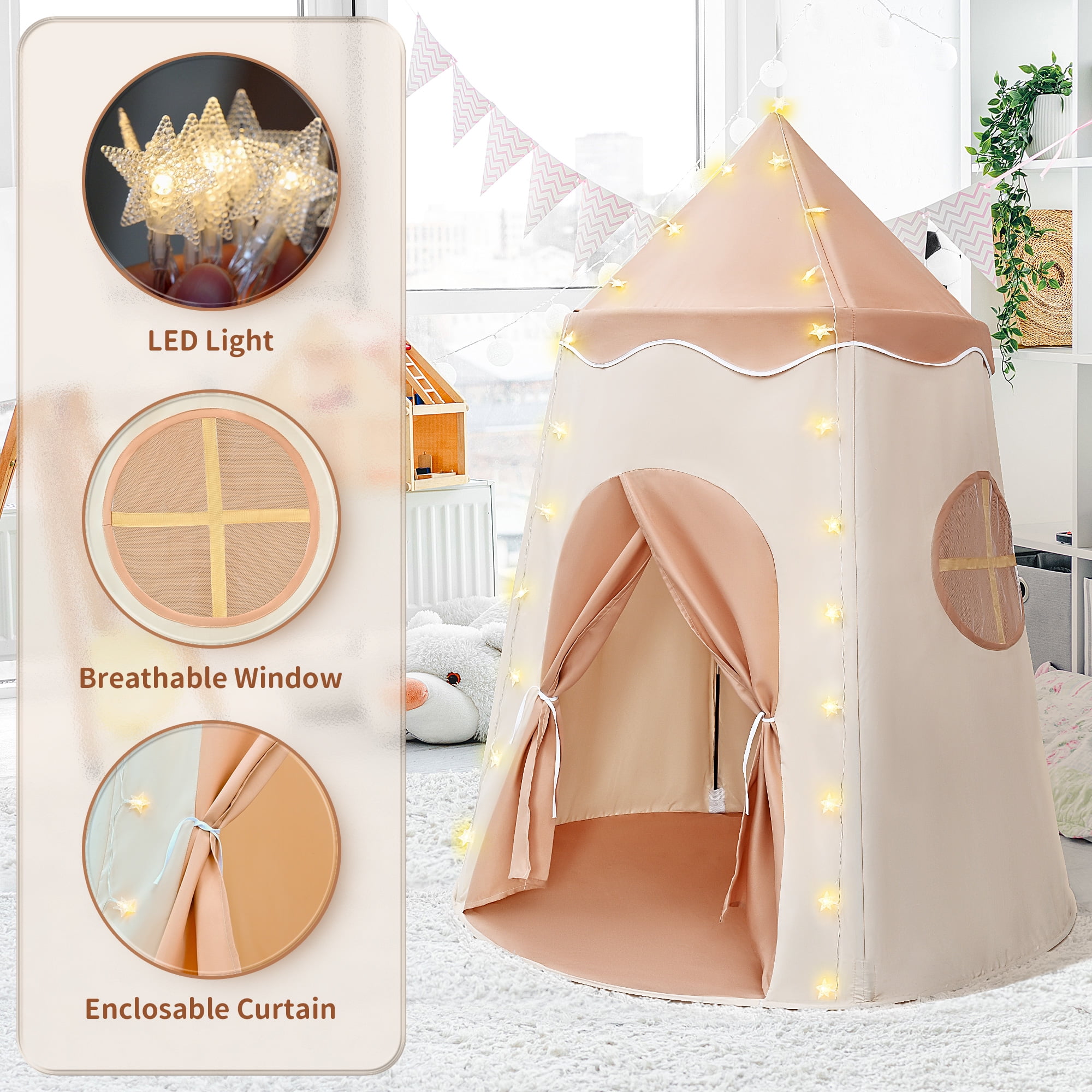 Kid Tents - Pop Up Tent Kids - Kids Play Tent for Outdoor/Indoor, Kids Play House Outdoor Toys with Tent Lights