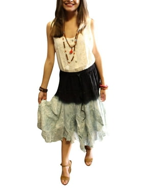 Mogul Women's Skirt Double Tone Embroidered Rayon hi Low Hem Hippie Chic Skirts