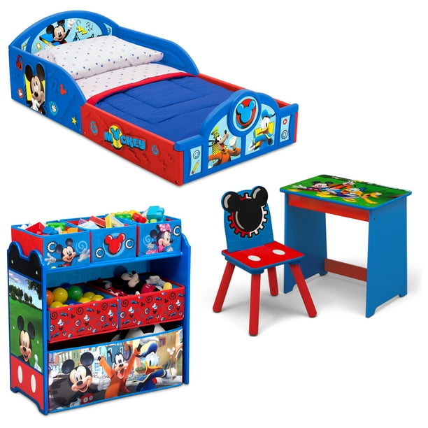 Disney Mickey Mouse 4-Piece Room-in-a-Box Bedroom Set by Delta Children -  Includes Sleep & Play Toddler Bed, 6 Bin Design & Store Toy Organizer and  Art Desk with Chair - Walmart.com
