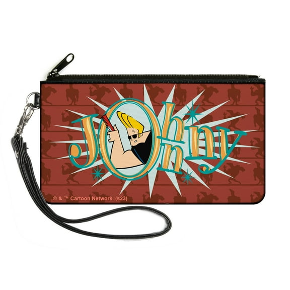 Warner Bros. Animation Wallet, Zip Clutch, Johnny Bravo Title Logo and Flex Pose Turns Reds, Canvas