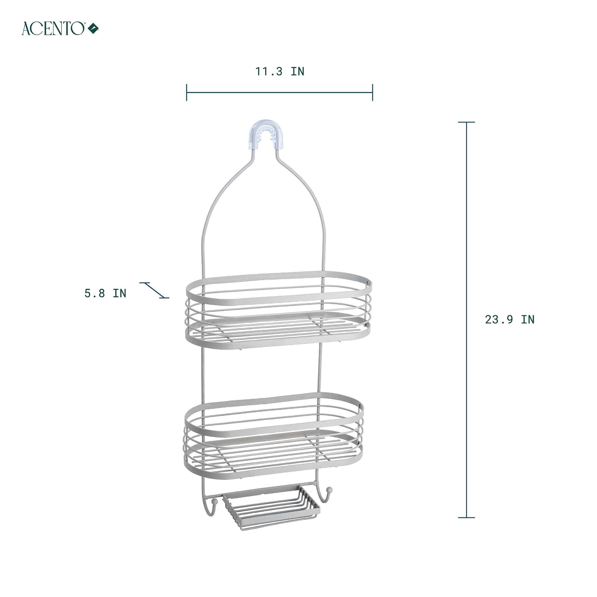 Acento 3-Tier Hanging Shower Caddy with Suction Cups, Non-Slip Neck, Bathroom Organizer, Matte Gray