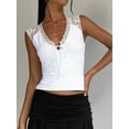 thumbnail image 4 of Women'S Deep V Neck Lace Tank Top Summer Sleeveless Low Cut Shirt Tie Front Cropped Shirt White M, 4 of 7