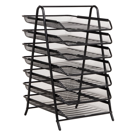 Mind Reader 7-Tier Paper Tray, Desktop Organizer, File Storage, Office, Metal Mesh, Black