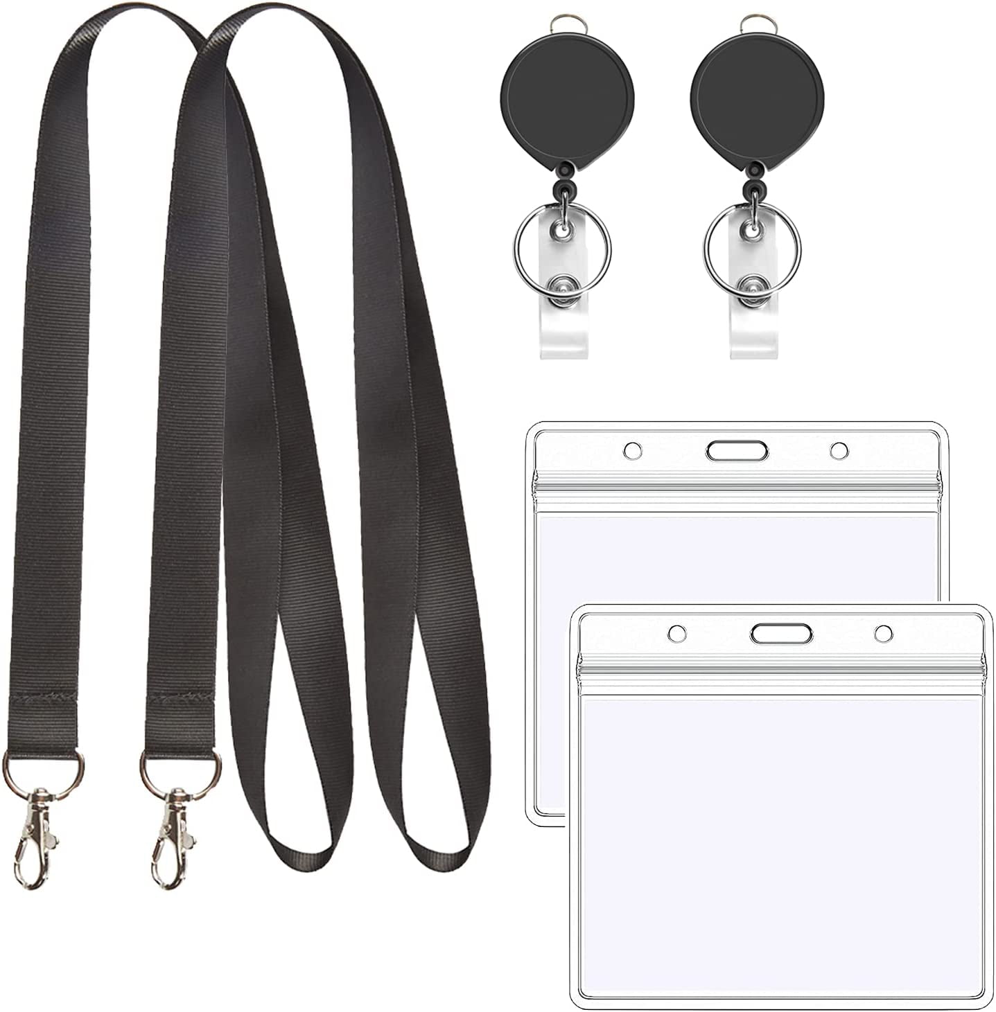 YOUOWO Lanyard with id Holder 4x3 Retractable Badge Reel Black lanyards  with ID Badge Holder Card Protector 4x3in id Card Holder Horizontal 