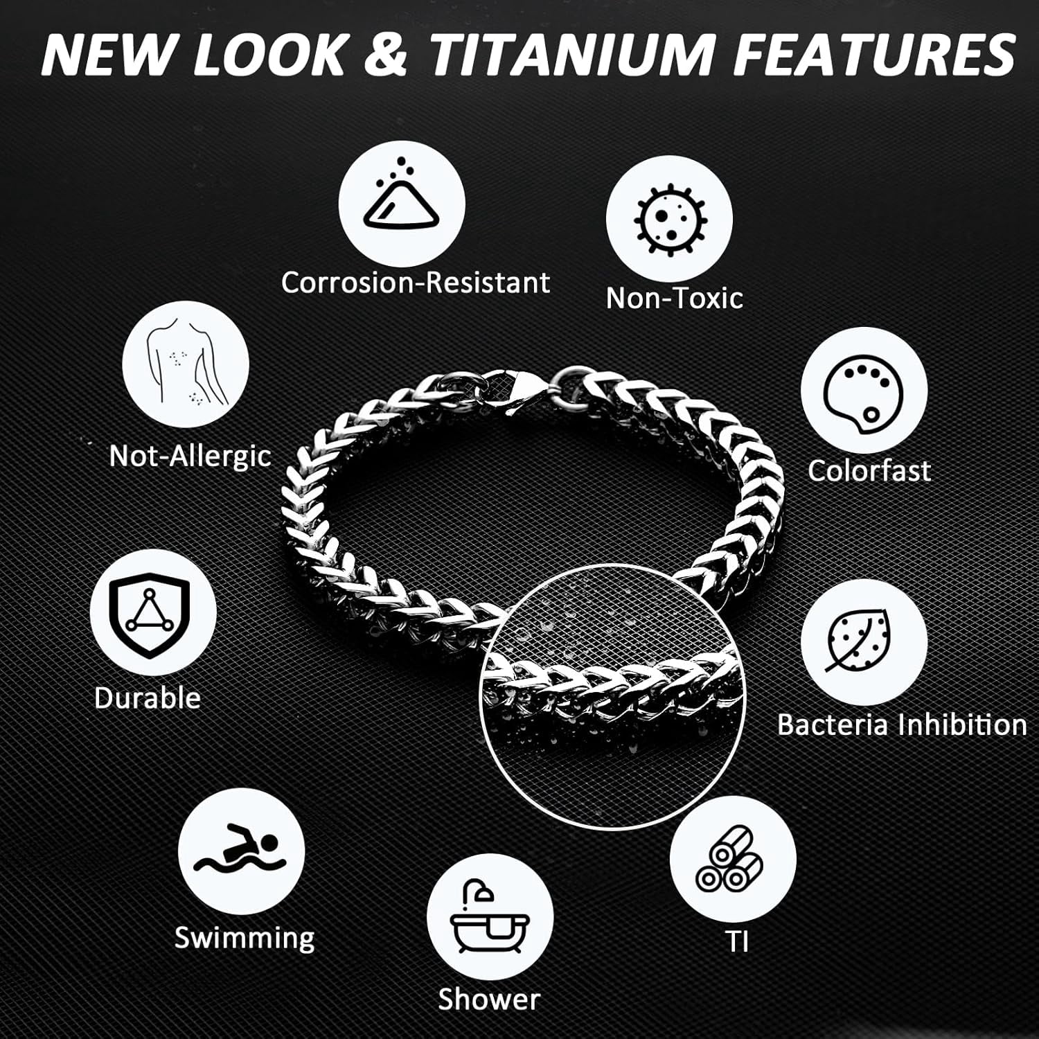 SanThree Solid Pure Titanium Link Bracelets for Men 7mm Welded Square Keel Skin Friendly Shinny Four Side Twist Bracelet Valentines Birthday Boyfriend Grandpa Father Gifts 9.05”