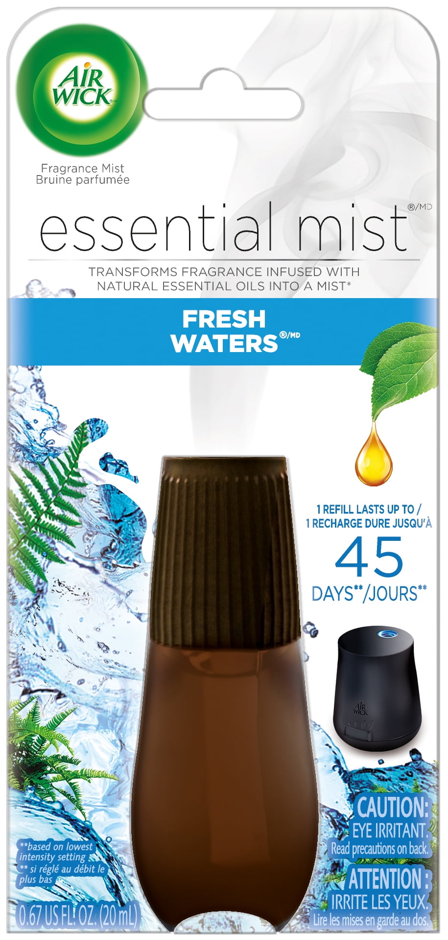 Air Wick Essential Mist Refill, 1 ct, Fresh Waters, Essential Oils Diffuser, Air Freshener