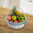thumbnail image 2 of Panier-cadeau Traditionnel Rond en Osier Blanc avec Doublure en Vichy Bleu et Blanc et Poignées Pliables Robustes, Panier de Rangement pour Collations Alimentaires, Moyen, 2 of 5
