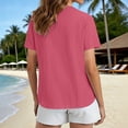 thumbnail image 4 of Womens Casual Tops Solid Color Crewneck Short Sleeve Buttons Shirts Summer Daily Vacation T Shirt Hot Pink S, 4 of 8