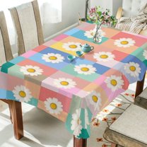 Yayeee Tablecloths 54" x 54" Rectangle Wrinkle Resistant Party Table Cover, Pink Checkered Daisy