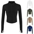 thumbnail image 3 of ZQUUVOU Women's Cropped Full Zip Up Jacket Slim Running Workout Athletic Gym Yoga Sports Shapewear Jacket with Thumb Holes White, 3 of 3