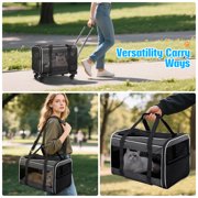WFUN Rolling Pet Carrier with Wheels for Small Medium Dogs and Cats up to 20lb, Airline Approved Pet Dog Cat Travel Carrier Bag for Travel Flight Camping Outdoor,Black