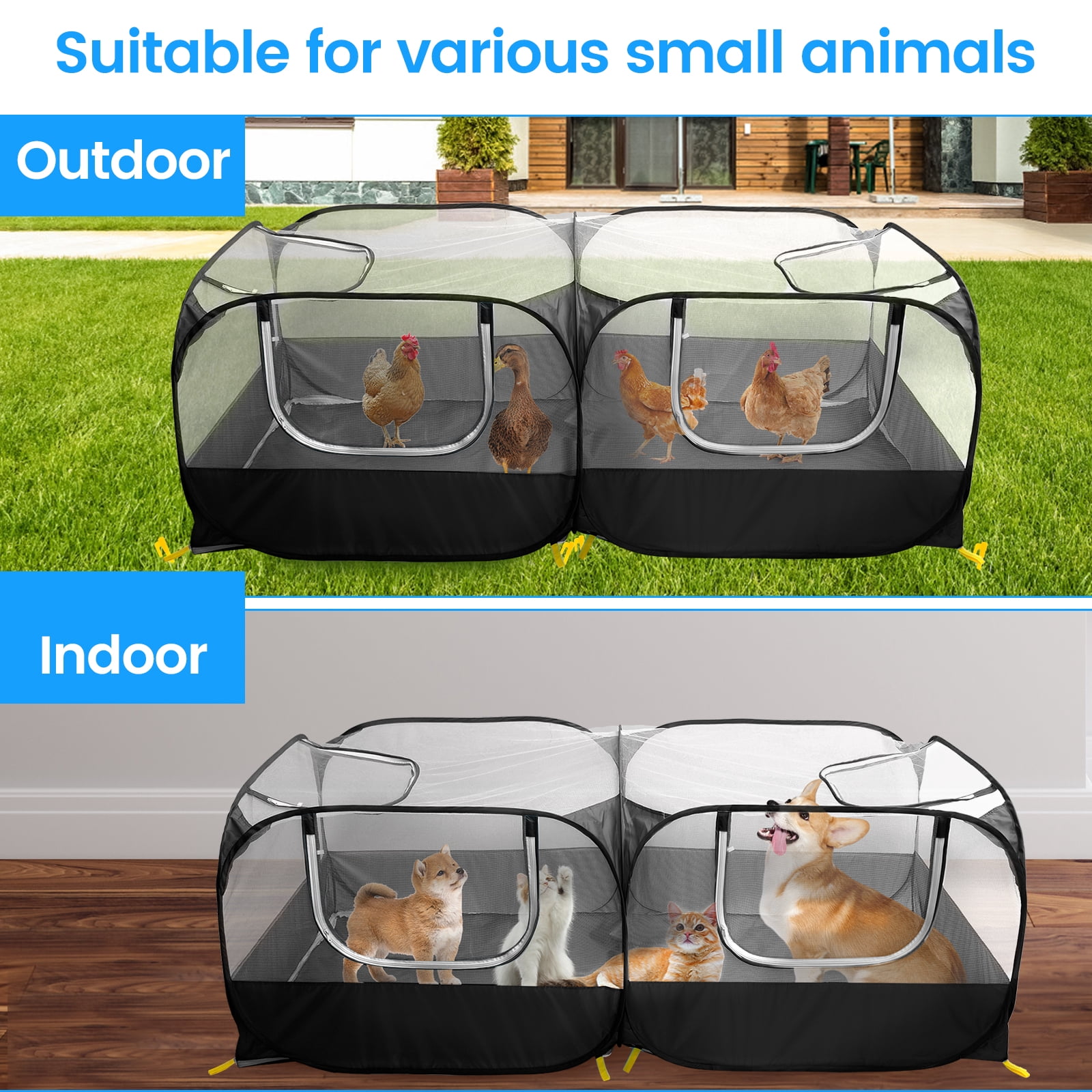 Collapsible Small Animal Playpen Large Space Portable Chicken Run Coop With Detachable Bottom for Indoor Outdoor Use