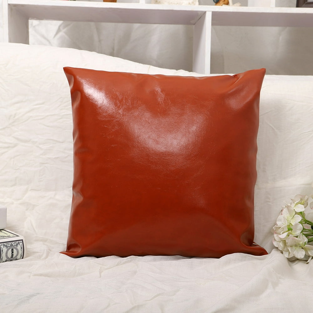 Faux Leather Cushion Covers Throw Pillowcase Sofa Home Decor Solid