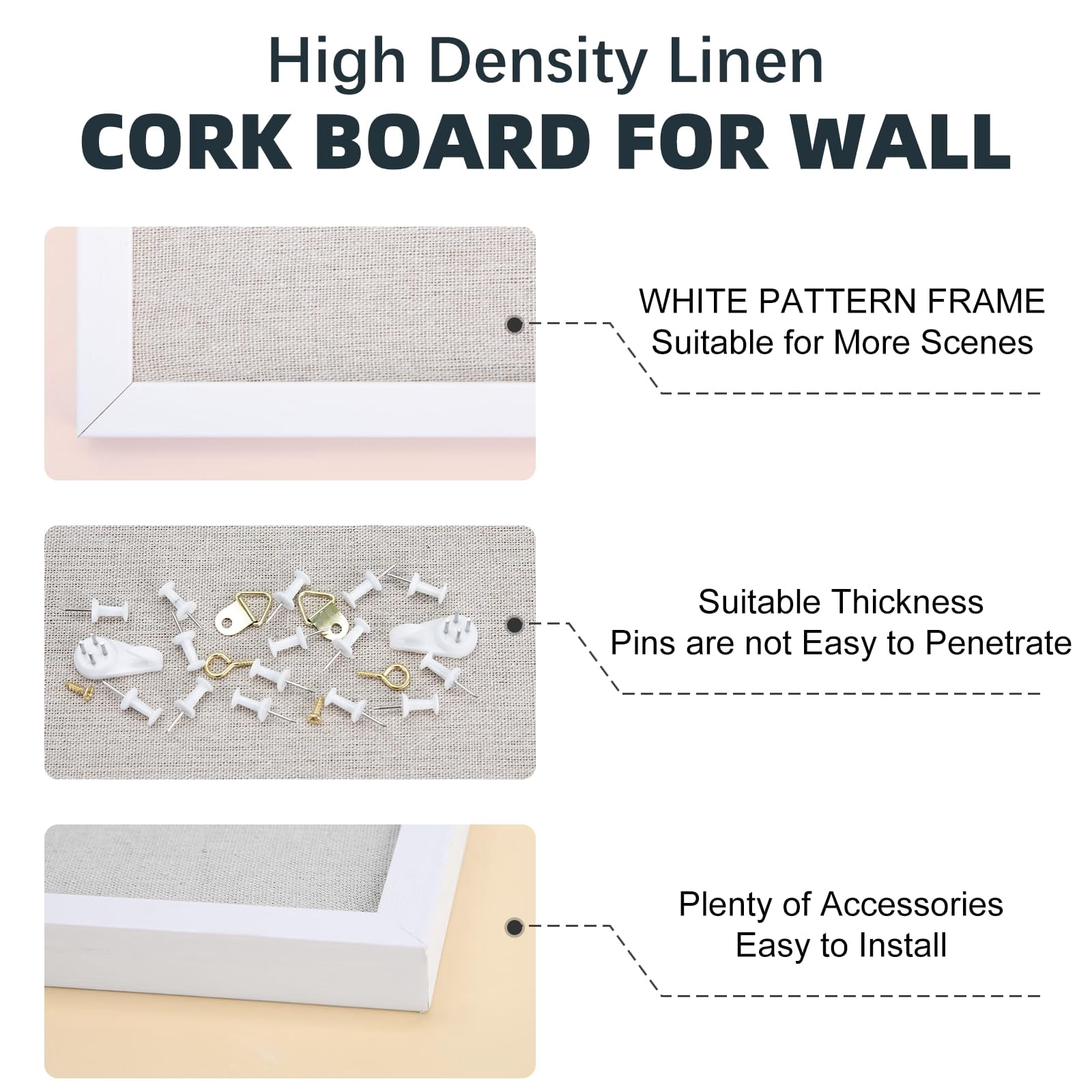 24'' X 36'' Linen Bulletin Board  White Framed Corkboard Oak Frame Cork Vision And Decorative Hanging Pin