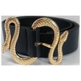 thumbnail image 1 of Cinturones de mujer, cinturones de moda para mujer con cinturón serpiente negro + hebilla dorada, talla única 105cm, 1 of 5