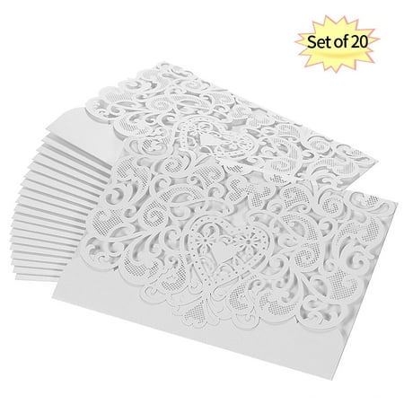 20pcs/set Wedding Invitation Card Cover Pearl Paper Laser Cut Hollow Heart Pattern Invitation Cards Wedding Anniversary Supplies--White