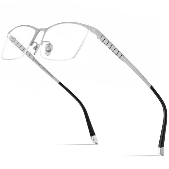 FONEX Titanium Glasses Frame for Men,Square Eyewear Full Optical Eyeglasses F85641, F85640 Silver, MID