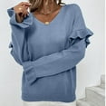 thumbnail image 4 of Herrnalise Women's Cable Cropped Sweater Long Sleeve Crewneck Pullover Knit Jumper Top Blue,S, 4 of 8