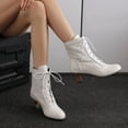 thumbnail image 3 of Mepaouo Victorian Boots for Women Vintage Granny Booties Renaissance Lace up Ankle Boots(White,7.5), 3 of 5