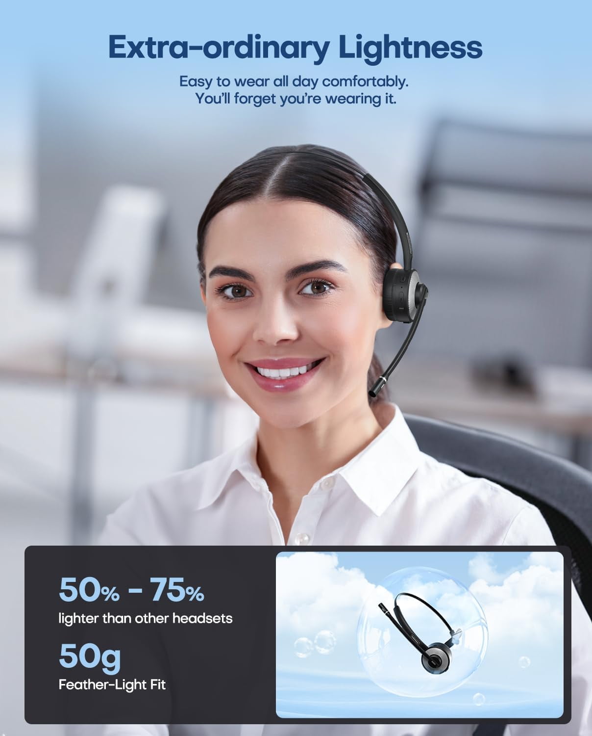 Swiifome Bluetooth Headset V5.3 with Mic for Work, Lightweight Computer Headset with Microphone for PC with Noise Cancelling Mic, Mute Button, Multipoint, and Charging Base