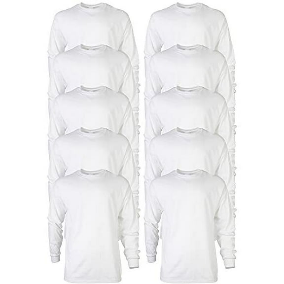 Gildan Men's Ultra Cotton Long Sleeve T-Shirt, Style G2400, Multipack, White (10-Pack), Large