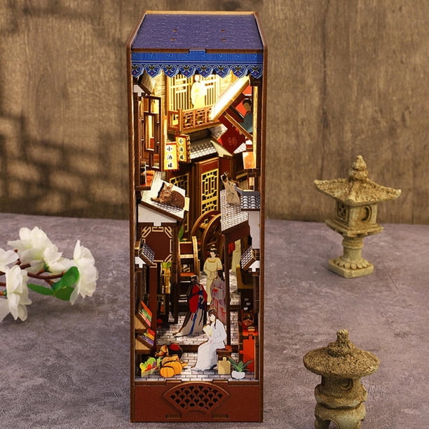 Kit De Maqueta 3D De Madera Para Sujetalibros Con Luz LED Y Espejo, Ideal Para Decorar Estanterías
