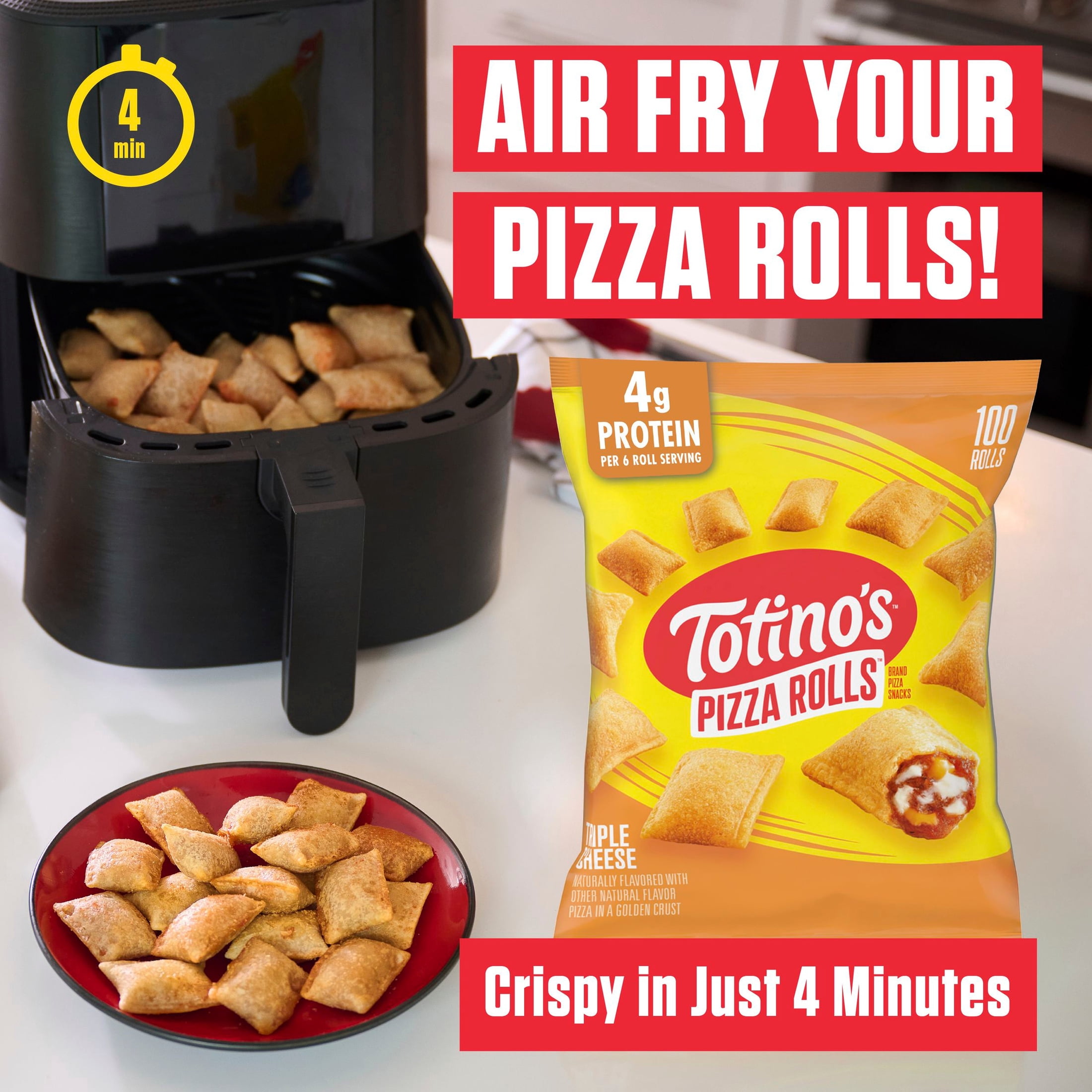 Totino's Pizza Rolls, Triple Cheese Pizza Flavored, Frozen Appetizers, 100 Rolls, 48.8 oz