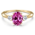 thumbnail image 3 of Gem Stone King 10K Yellow Gold Pink Created Sapphire and White Topaz 3-Stone Ring for Women | 1.93 Cttw | Oval 8X6MM | Gemstone September Birthstone | Size 6, 3 of 6