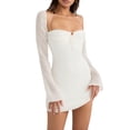 thumbnail image 2 of Txlixc Mini vestido ajustado con cuello halter para mujer, vestido de club de color sólido con busto fruncido de manga larga Txlixc Estilo de ocio, 2 of 9