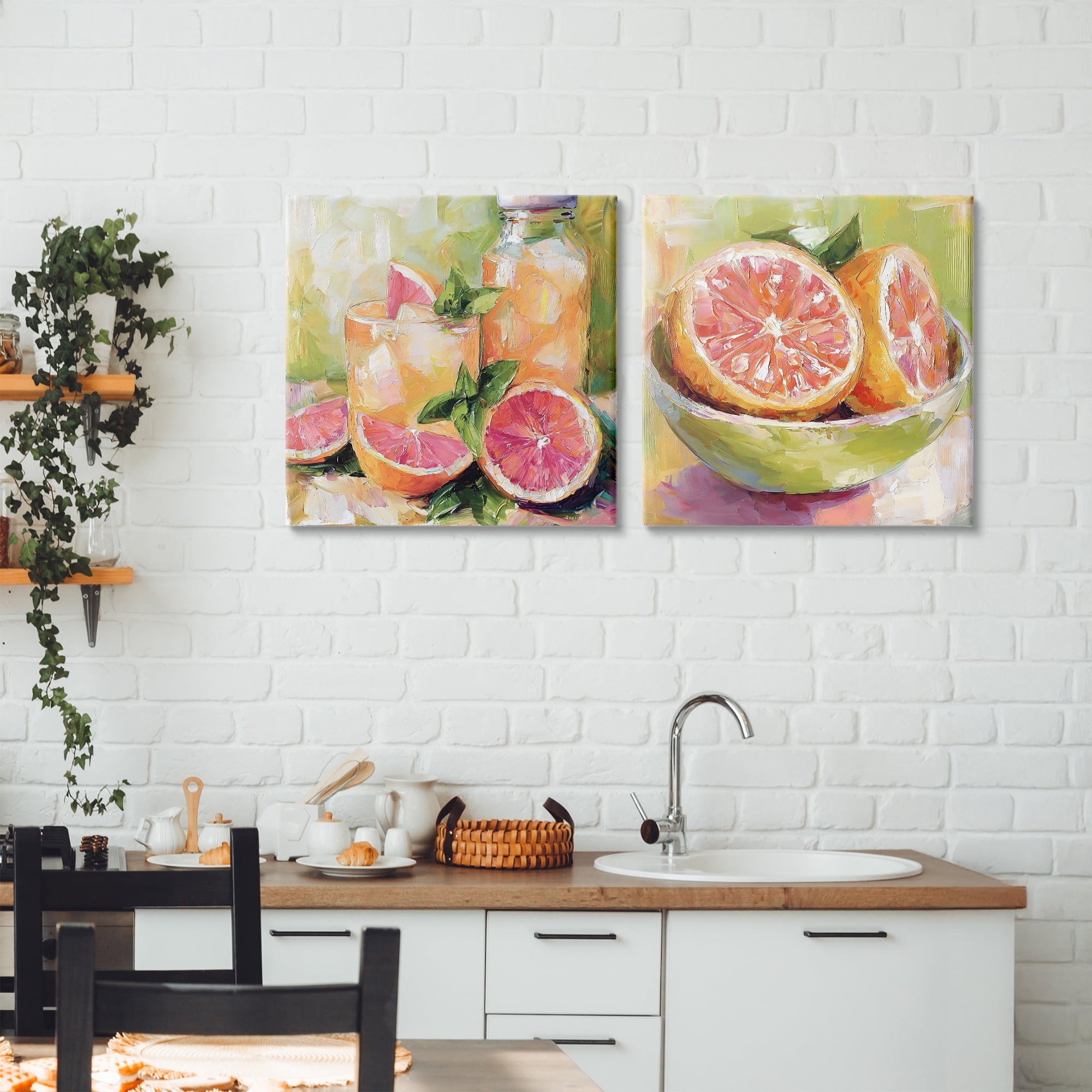 Stupell Industries Grapefruit Drinks & Fruits 2 Piece Canvas Wall Art Set, design by Riley B