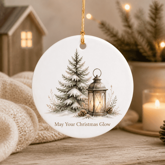 Christmas Ornament Snowy Pine and Lantern Hanging Tree Decor Gift