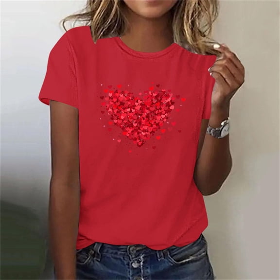 Vetsdori Short Sleeve Shirts for Women Graphic Summer Pullover Young Adult Gifts for Her Workout Blouse Holiday Cute,Cotton Valentines Ladies Tops