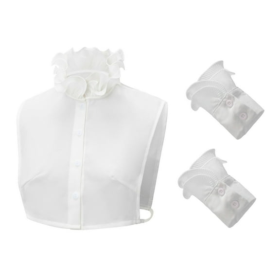 Elegant Detachable Ruffle V Neck Faux Collar Insert Half Shirt With Wristband Cuffs Sleeves For Women Clothing Accessory