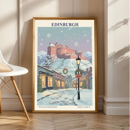 Edinburgh Castle Winter Poster - Scotland Wall Art - Cityscape Wall Art - - Travel Wall Decor -, Unframed Poster Size 12x18