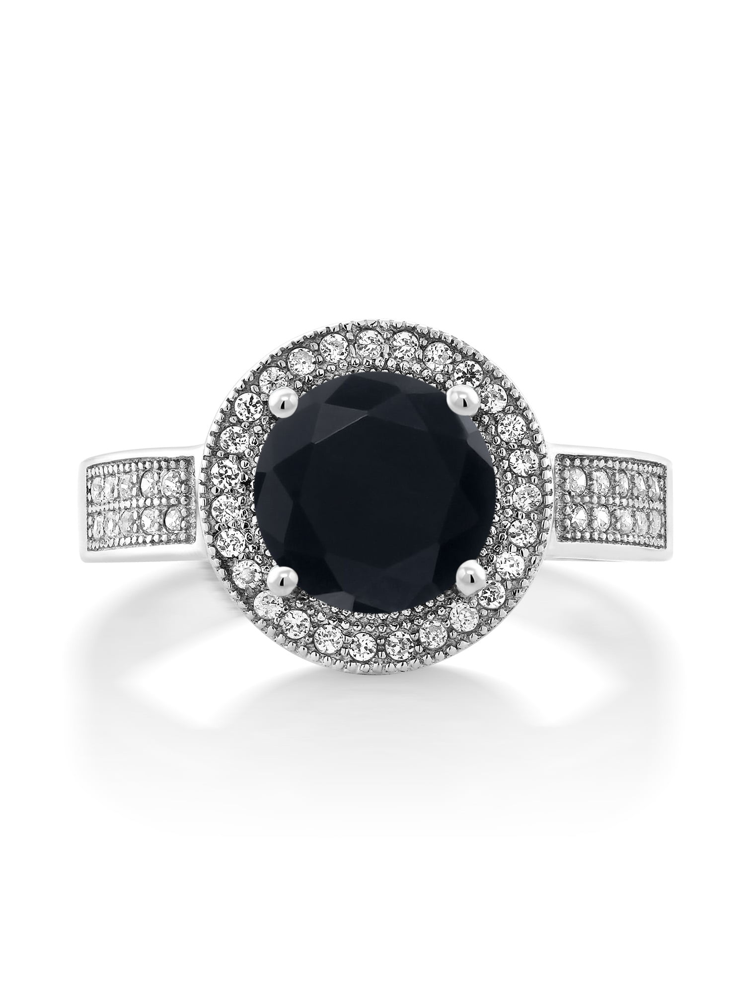 2.25 Ct Round Black Onyx 925 Sterling Silver Ring