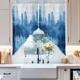 thumbnail image 4 of Abstract Urban Silhouette Swag Curtain Valance for Windows, Watercolor Blue Gary Building Window Treatments Short Swag Topper for Kitchen Windows Bathroom Bedroom, 36"x36", 4 of 8