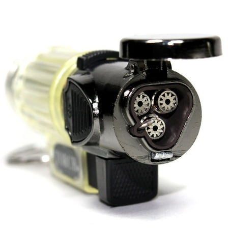 Butane Jet Flame Cigar - Clear Transparent Triple Jet Flames with Hands Free Flame Lock Refillable Butane Torch Lighter 3 Inch, Clear Transparent Triple Jet Flames with Hands Free.., By 1StopGiftsShop