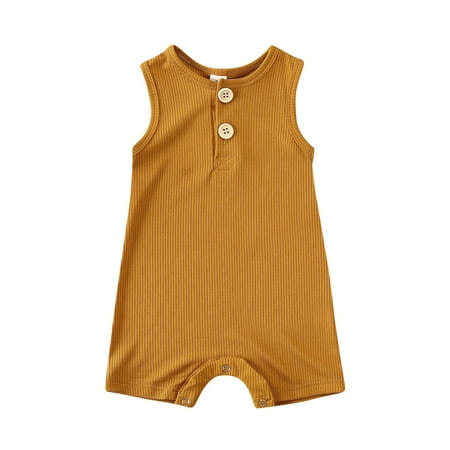 

Calsunbaby Newborn Baby Girls Boys Summer Rompers Solid Color Ribbed Sleeveless Jumpsuits One-piece Clothes Yellow 0-6 Months
