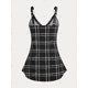 thumbnail image 2 of Tank Top de Cuadros con Parche de Encaje de Talla Grande Rosegal  Camisetas sin mangas de talla grande, 2 of 5