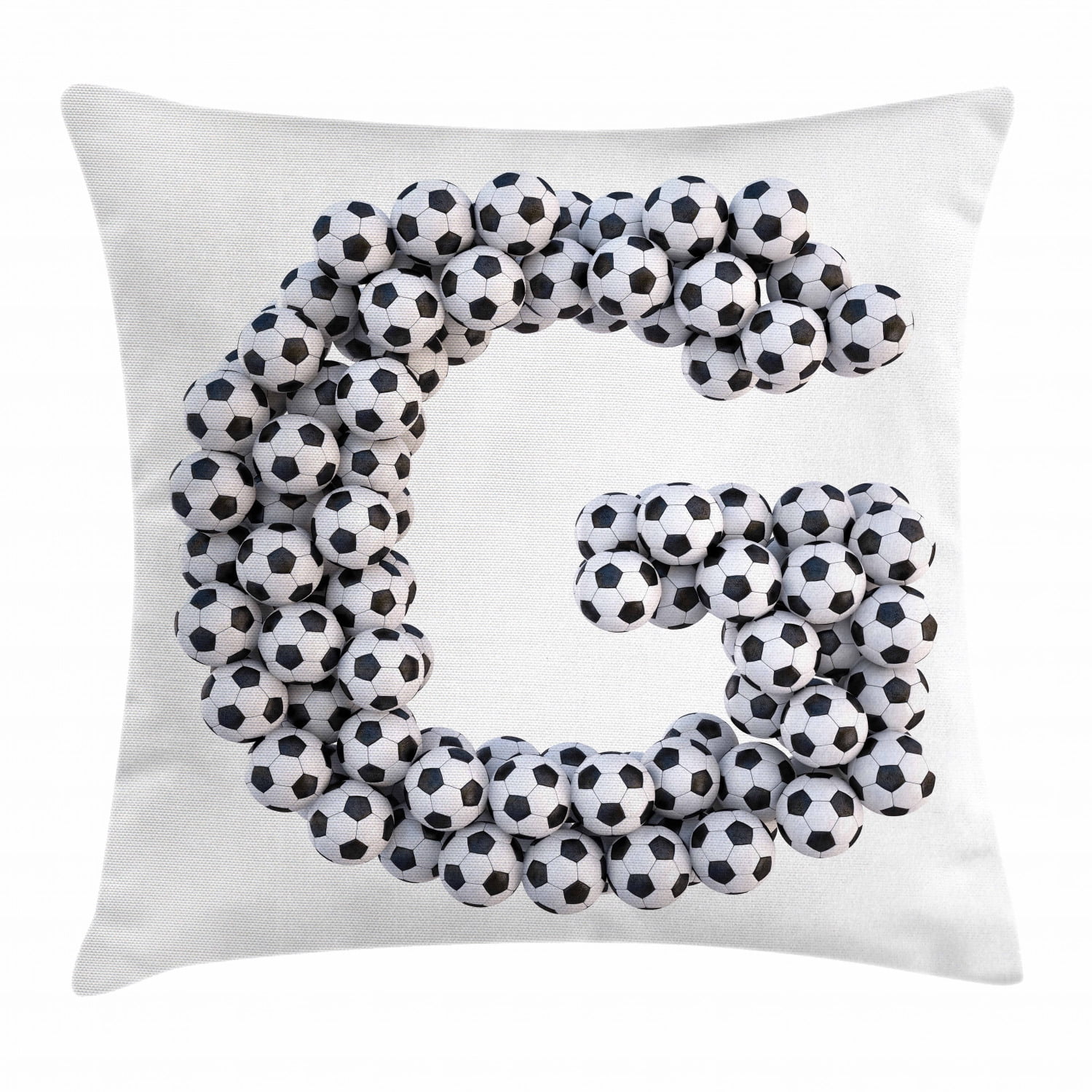 Letter G Throw Pillow Cushion Cover, Goal Themed Footballs Alphabet