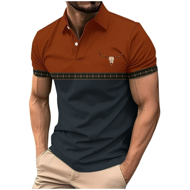 Mens Manga Corta Botón Abajo Camisas con Bolsillo de Impresión Solapa Cuello Gira Blusa de Suéter