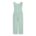 thumbnail image 6 of Wycnly Jumpsuits for Women Dressy Casual Loose Straight Pleated Wide Leg Long Jumpsuits with Pocket Summer Round Neck Sleeveless Solid Maxi Trendy Rompers Light Blue s, 6 of 7