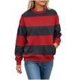 thumbnail image 6 of Karymi Workout Tops for Women Two-Tone Wide Horizontal Stripe Crew Neck Sweatshirt, Long Sleeve Non-Hooded Pullover Top, Block Color Sweatshirt with Side Pockets Womens Tops Dressy Casual, 6 of 7