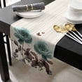 thumbnail image 3 of Teal Flowers Cotton Linen Small Table Runner 13 x 60 inch Farmhouse Florals Butterfly Wooden Grain Non-slip Rectangular Dining Table Decor for Wedding Party Holiday Dinner, 3 of 8