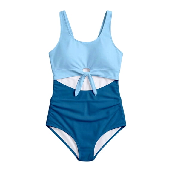 JIAYUE Tween Girls One-Piece Elegant Swimsuit Hollow Out Color Block Scoop Neck Sleeveless Swimwear Kids Comfortable Pool Beach Bathing Suit