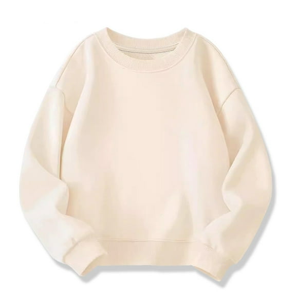 Otqutp Baby Clothing Boys and Girls Spring Autumn and Winter Models Thickened Solid Color Round Neck Long Sleeved Tops Drop Shoulder Sweater(1-Beige,8-9 Years)