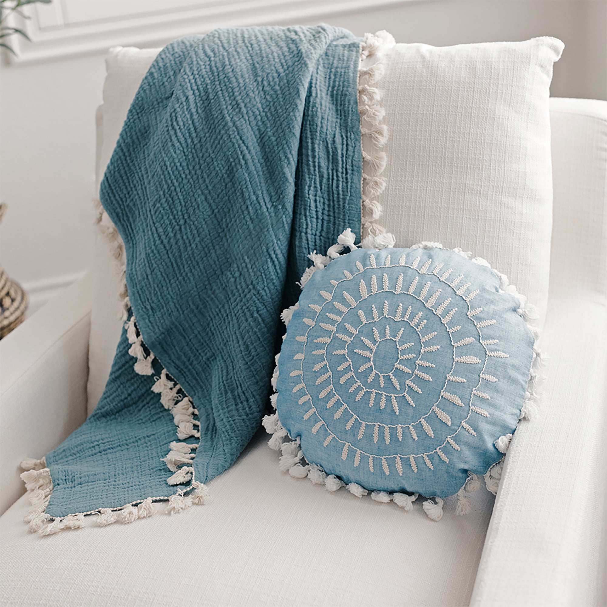 Crane Baby Caspian Round Pillow - Decorative Pillow Nursery Pillow Baby Room Accessory